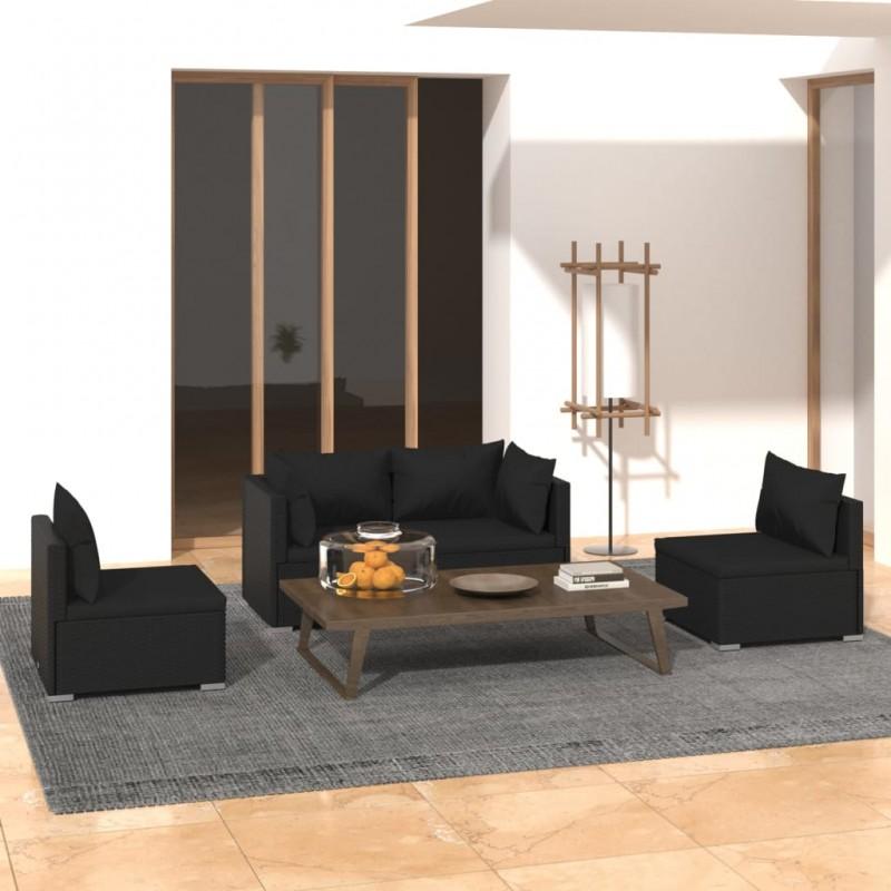 Día y Noche - Día y Noche Set de muebles de jardín 4 pzas y cojines ratán sintético negro
