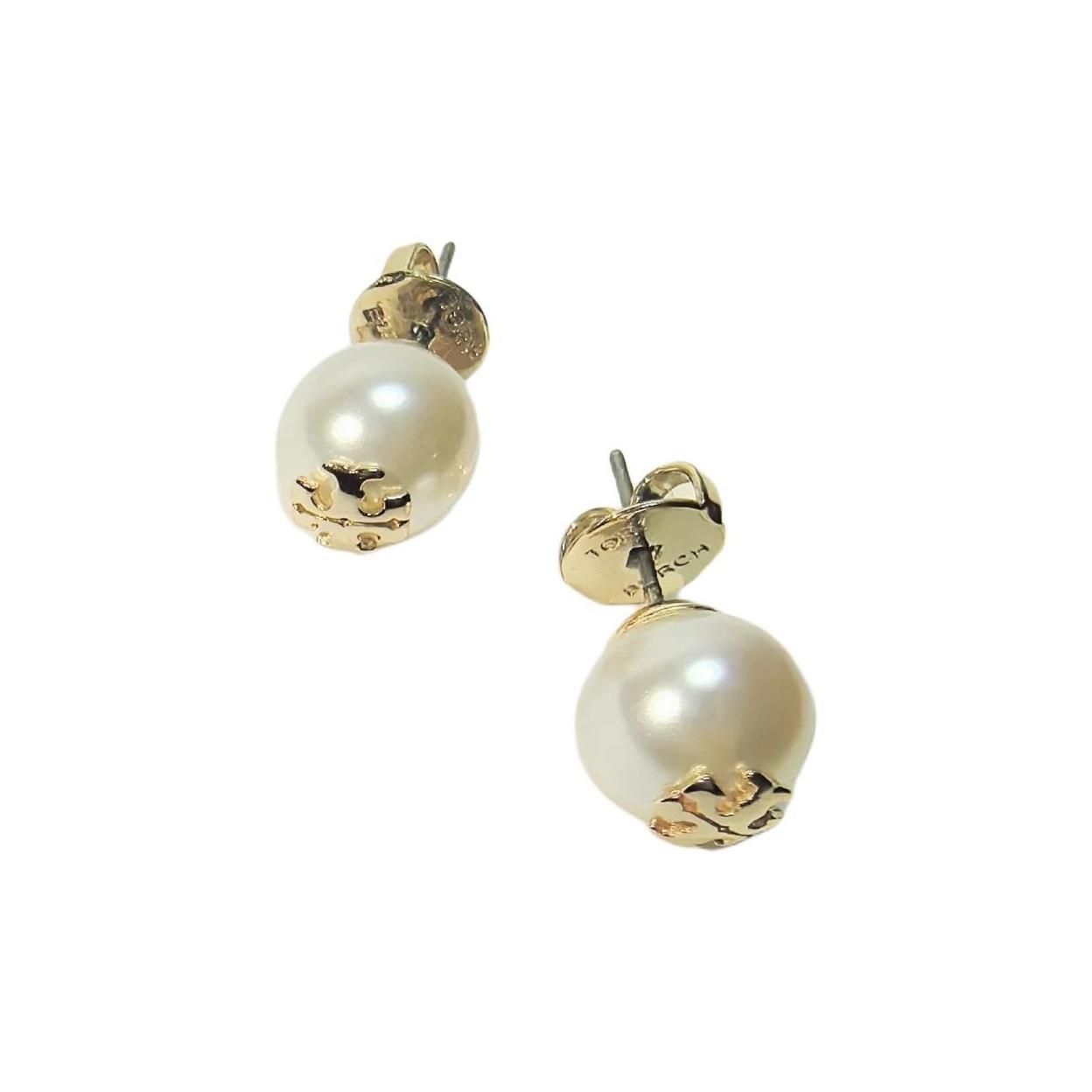 Tory Burch Minimalist Versatile Classic Logo Pearl Earrings Women earrings 11165514 Ivory 110