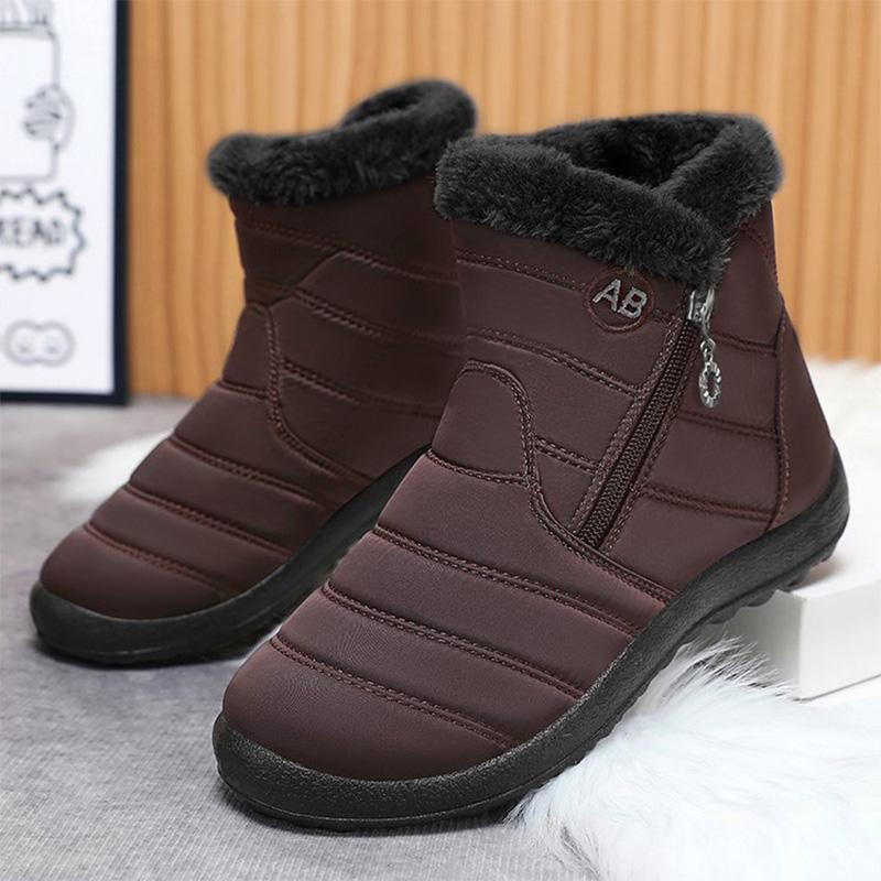 Fashion Retro Plus Size Snow Boots for Women Zipper Up Faux Fur Snow Boots Woman Winter Letter Embroidery Warm Plush Booties Ladies