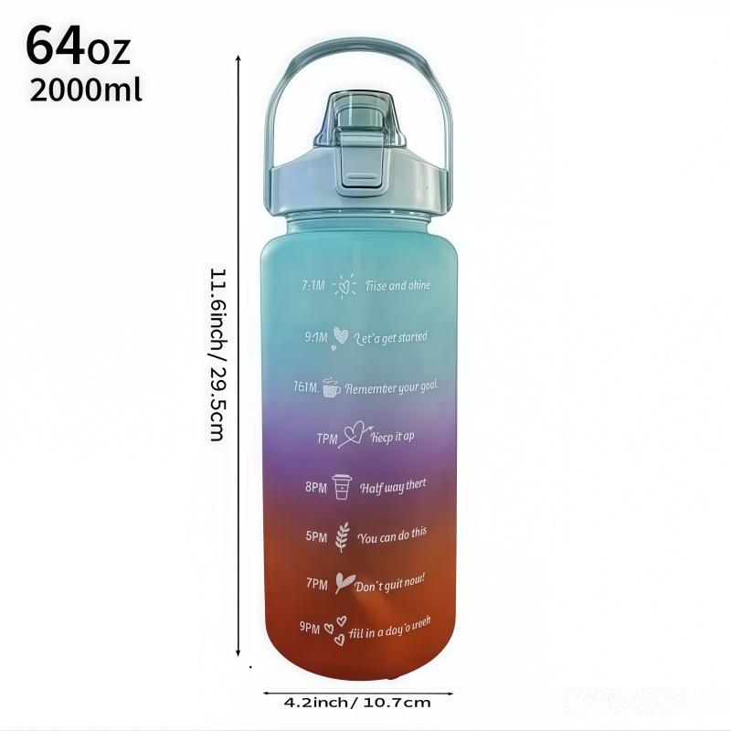 Butelka na wodę 2L na zewnątrz, duża pojemność, plastikowy kubek, pokrywka z klipsem, przenośny, szczelny, kubek ze słomką, znacznik czasu, gradientowa, butelki na siłownię