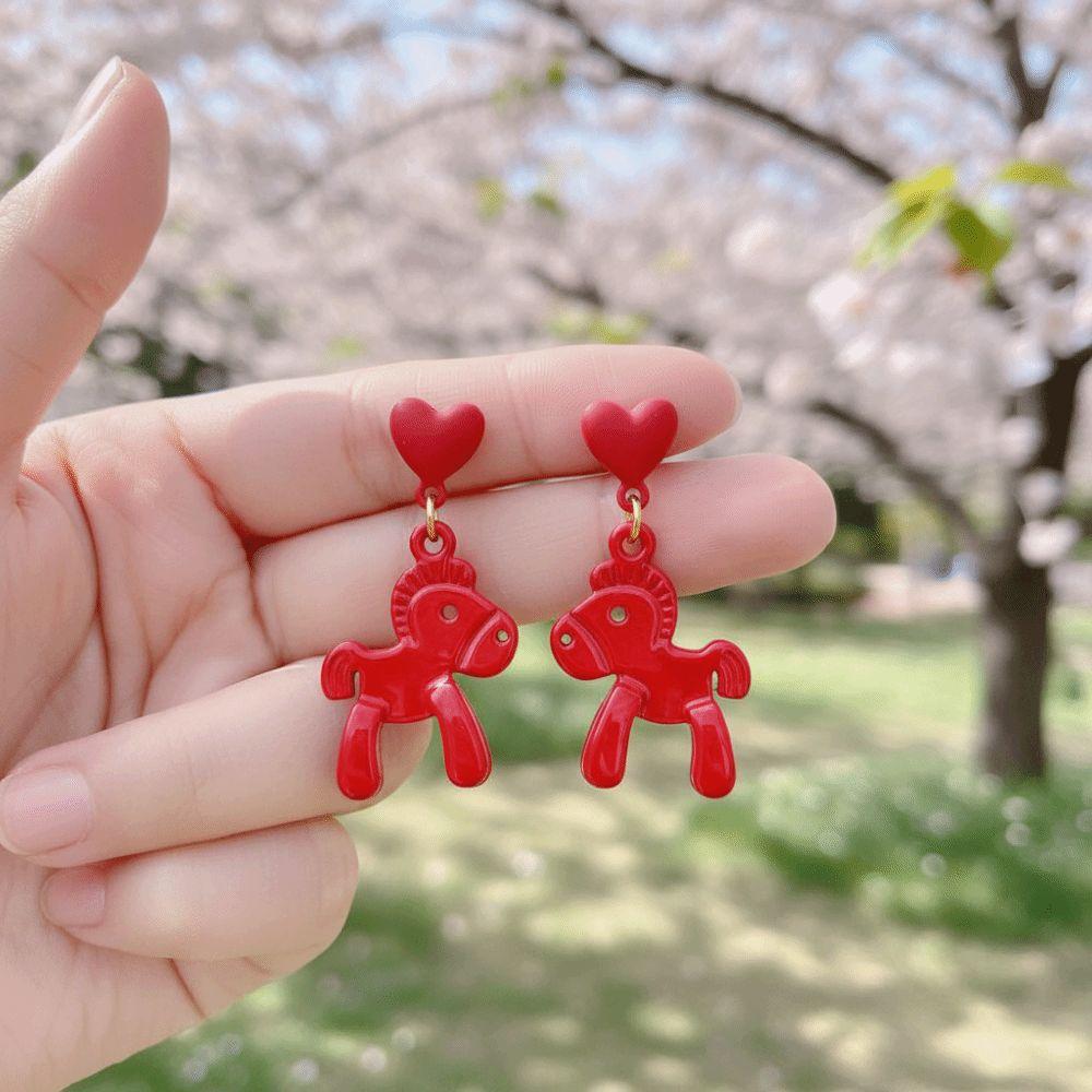 Cartoon Horse New Year Horse Earrings Fashion Jewelry Horse Drop Earrings  For Girl