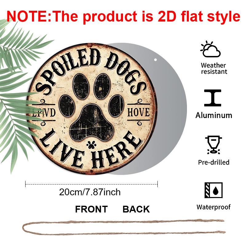 

2D Flat 1pc, 8x8 in Round Aluminum Metal Art Logo, Dog Paw Print Slogan Pet Dog Paw Home Decoration Theme, Durable, Pre-Drilled, High Quality 1pc