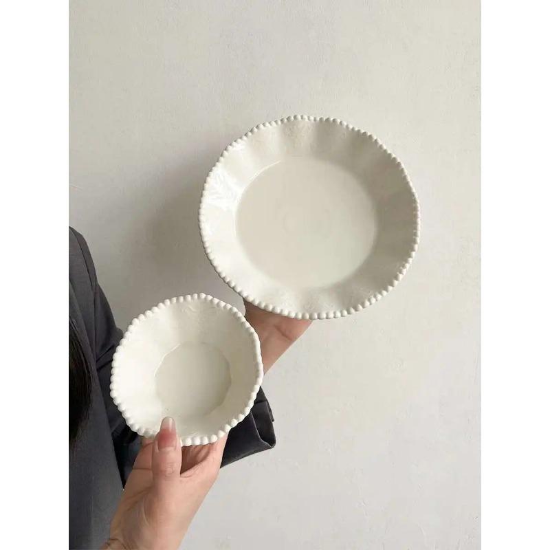 Ceramic Pearl Plate Breakfast Sense Dessert Bow Bread Dish Tableware