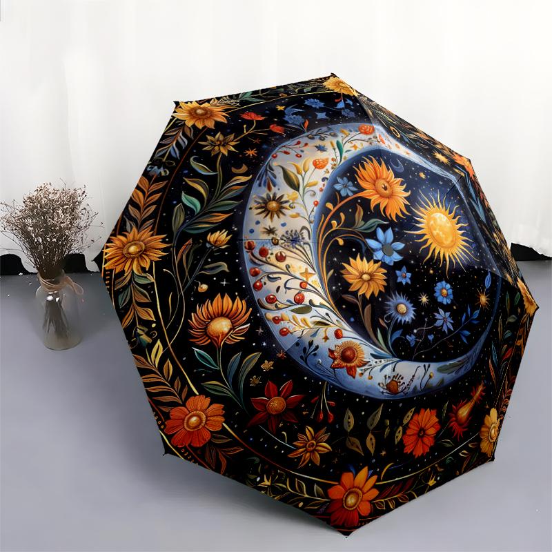 1 PC Automatic Folding Umbrella - Retro flowers Pattern, Portable & Foldable Design with 8 Ribs, Christmas Birthday Gifts