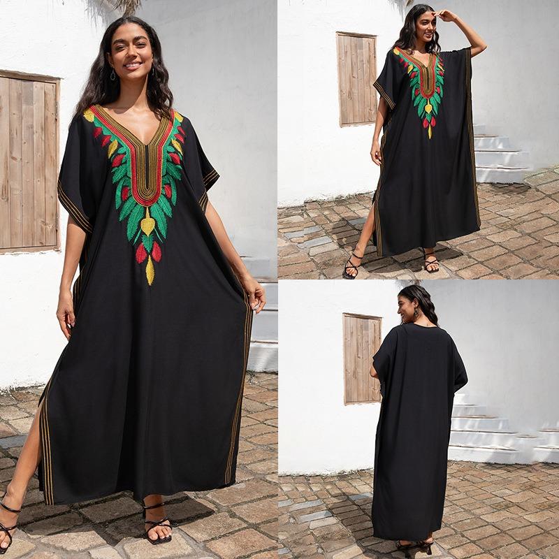 Embroidered Loose Women's Long Dress, Beach Dress, Sun Protection Cover Shirt