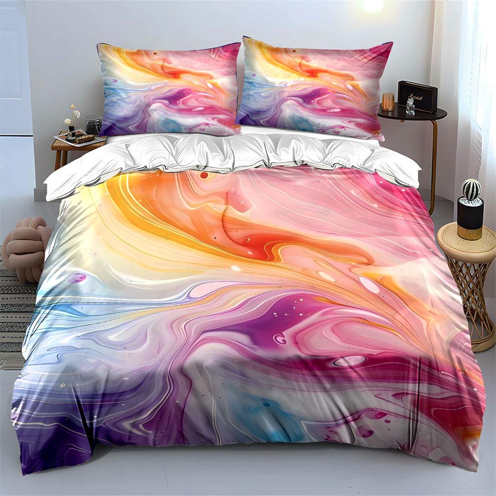 Colorful Fluid Art Texture Print Bedding Set 1 Duvet Cover 2 Pillowcases for Adult and Children Luxury Gift Full Size