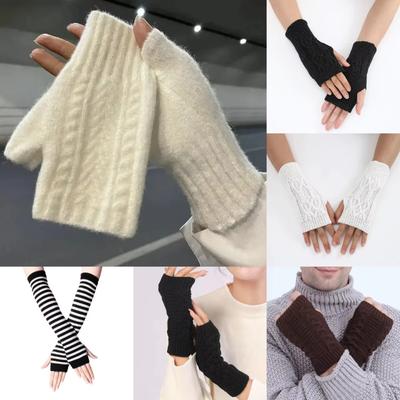 2025 NEW Women Hand Warmer Winter Gloves Fashion Knitting Faux Wool Mitten Warm Fingerless Glove Gants Femme Women Gloves