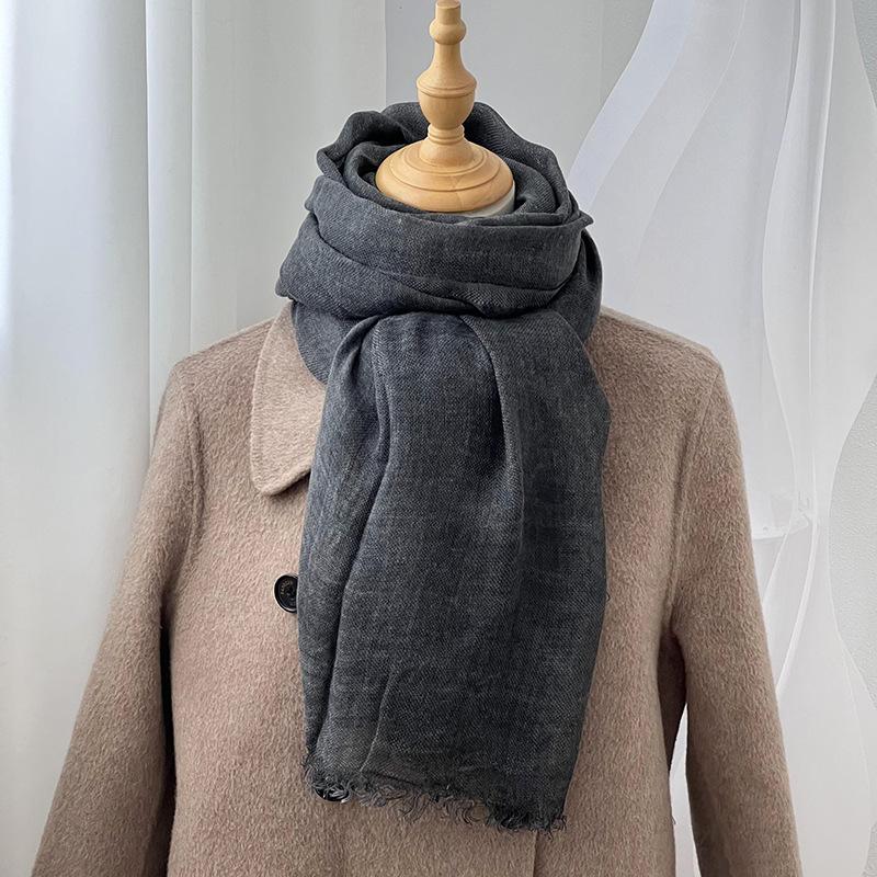 

Осенне-зимний шарф женский вязаный шарф новый повседневный универсальный однотонный дышащий с необработанным краем теплый шарф шаль шелковый шарф