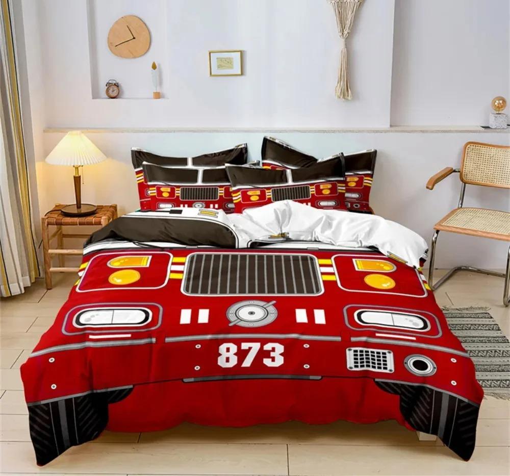 Cartoon Car Bedding Set Construction Vehicles Comforter Cover 3pcs Kids Machinery Truck Soft Polyester Duvet Cover for Boys Gift