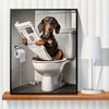 Canvas Print Wall Art for Pet Lovers,for Home Decor  Bedroom,Kitchen,Living Room,Bathroom, Hotel 1pc Playful Dachshund On Toilet