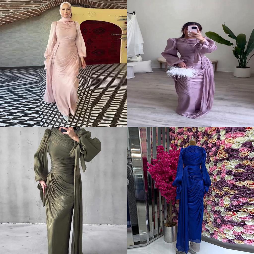 Polyester Pleated Dress With Long Sleeves For Elegant Women Spring