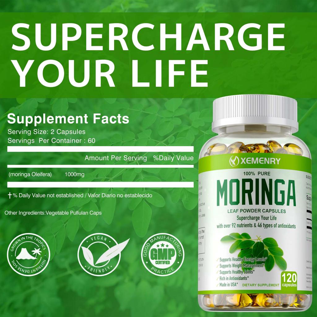 Kapsułki Moringa 1000mg - Organiczne, Naturalne, Przeciwstarzeniowe