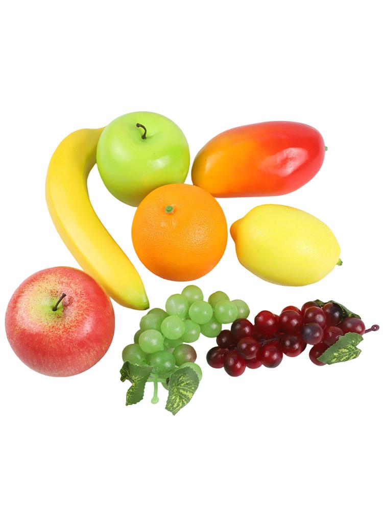8PC Lifelike Artificial Fake Fruit Plastic Simulation Orange Banana Grape Lemon Market Party Ornament Kitchen Wedding Decor Prop