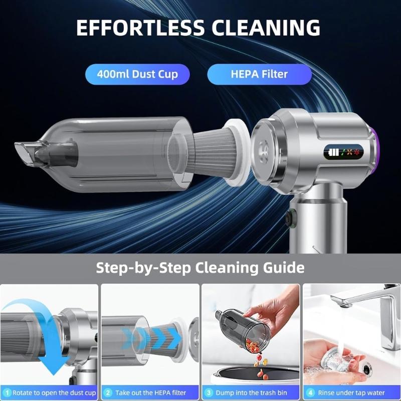 High Suction 18000Pa Vehicle Vacuum Cleaner With Fast Charging USB C And One Touch Dust Emptying For Home Auto Interior