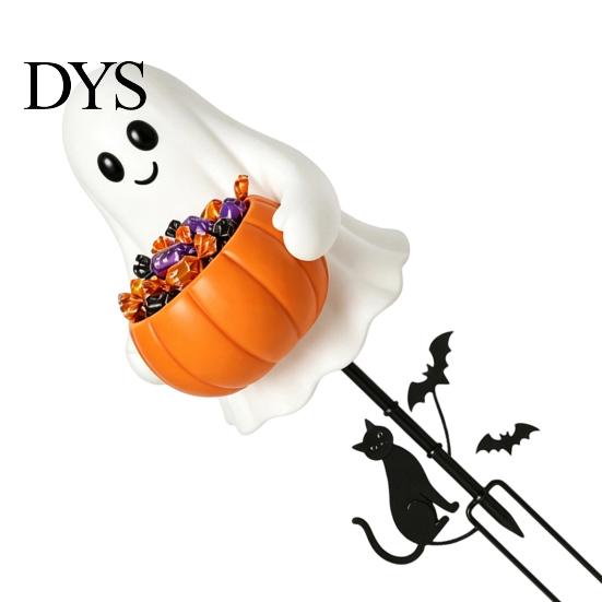 Outdoor Ghost Decorations for Yard Halloween Candy Holder Garden Stake, Cute Glowing with Pumpkin Bowl, Resin Statue Sign Front Porch, Lawn, Pathway,