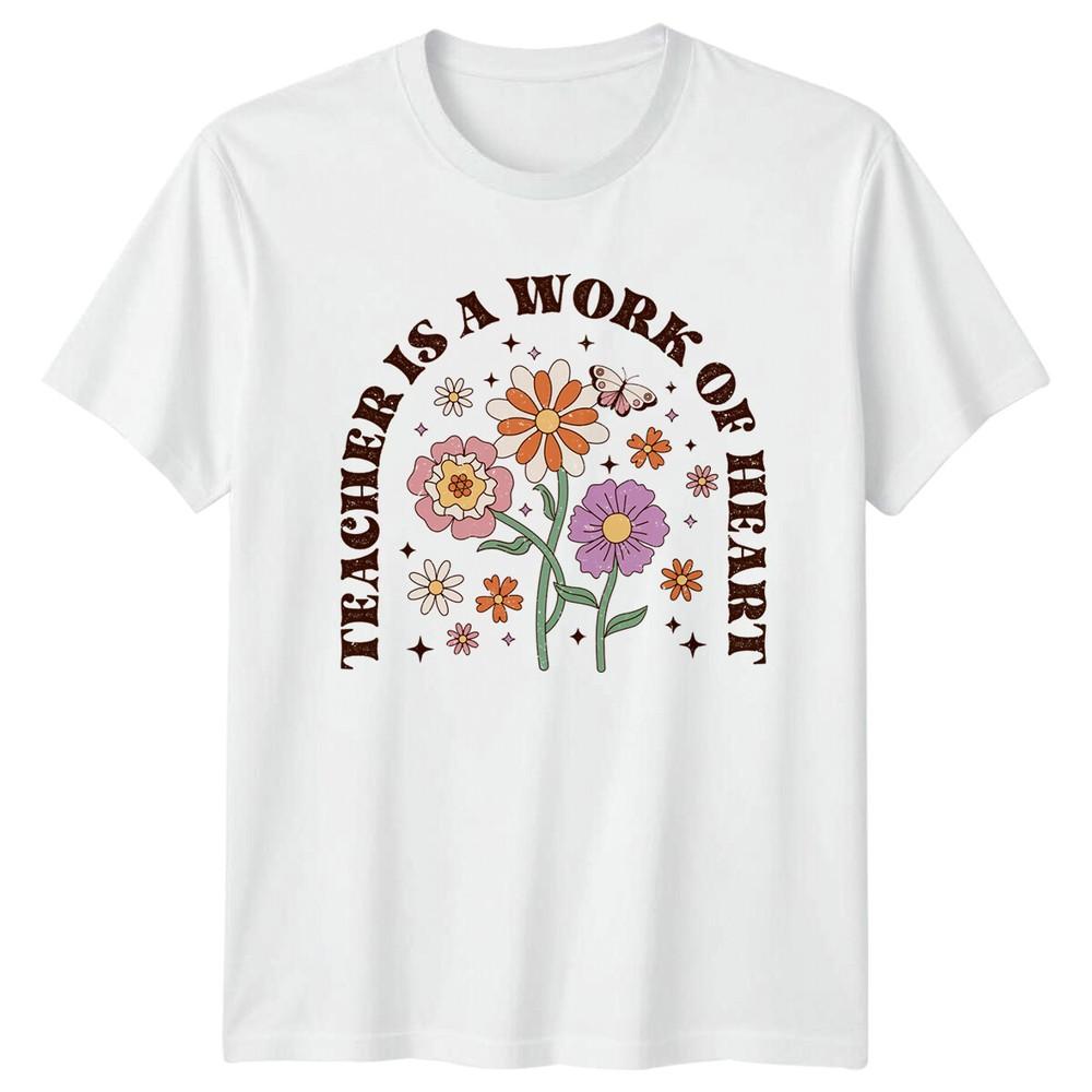 Teacher Is A Work Of Heart TShirt Floral Retro Teacher Shirt S