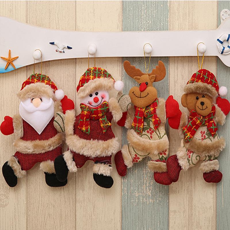 Décoration de noël, 4 pièces, père noël, Elk, ours, bonhomme de neige, poupée, petites pièces suspendues, accessoires d'arbre de noël, ensemble de cadeaux suspendus