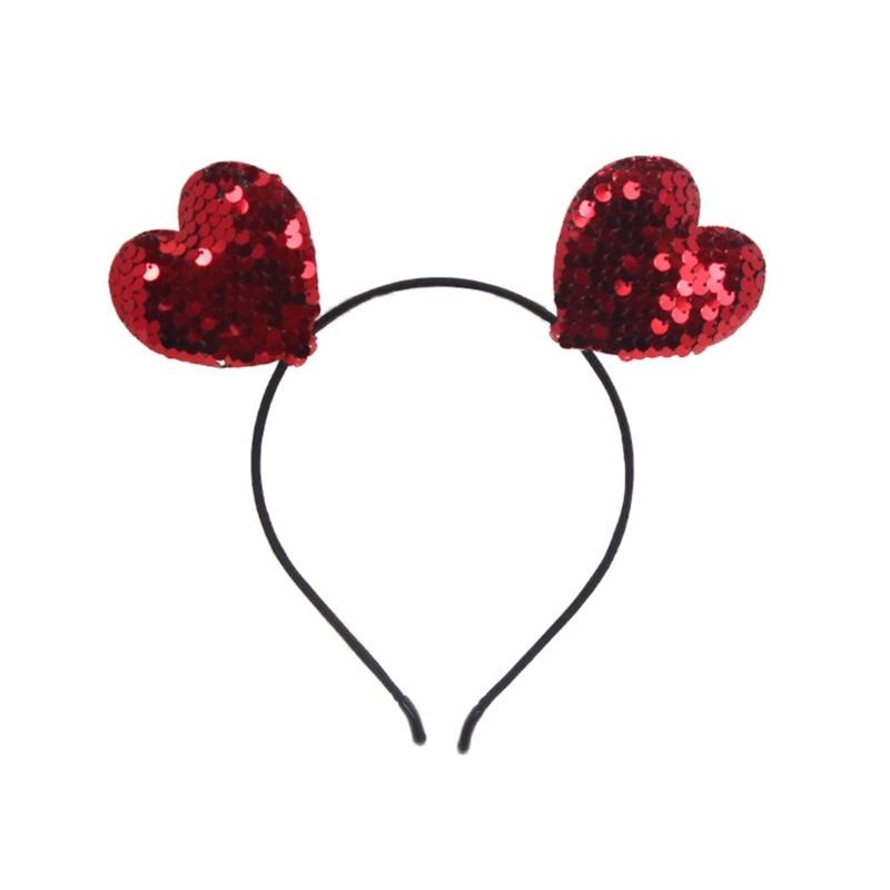 

Прекрасный обруч для волос с сердечком из переливающихся пайеток для пары, повязка на голову для макияжа для девочек для выступлений, аксессуар для волос на День святого Валентина