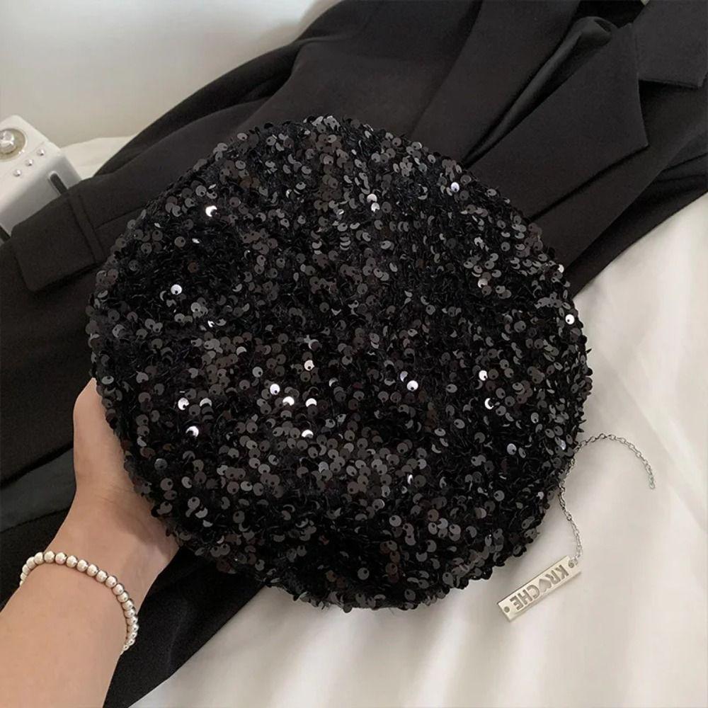 Octagonal Shape Glitter Sequin Beret Thin Fashion Beret INS Niche Design Newsboy Cap  Night Club