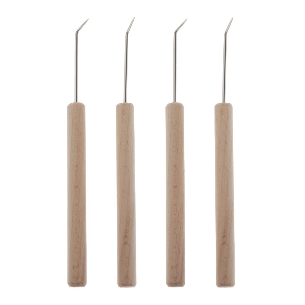 4Pcs Wooden Handle Crochet Hooks Knitting Weaving