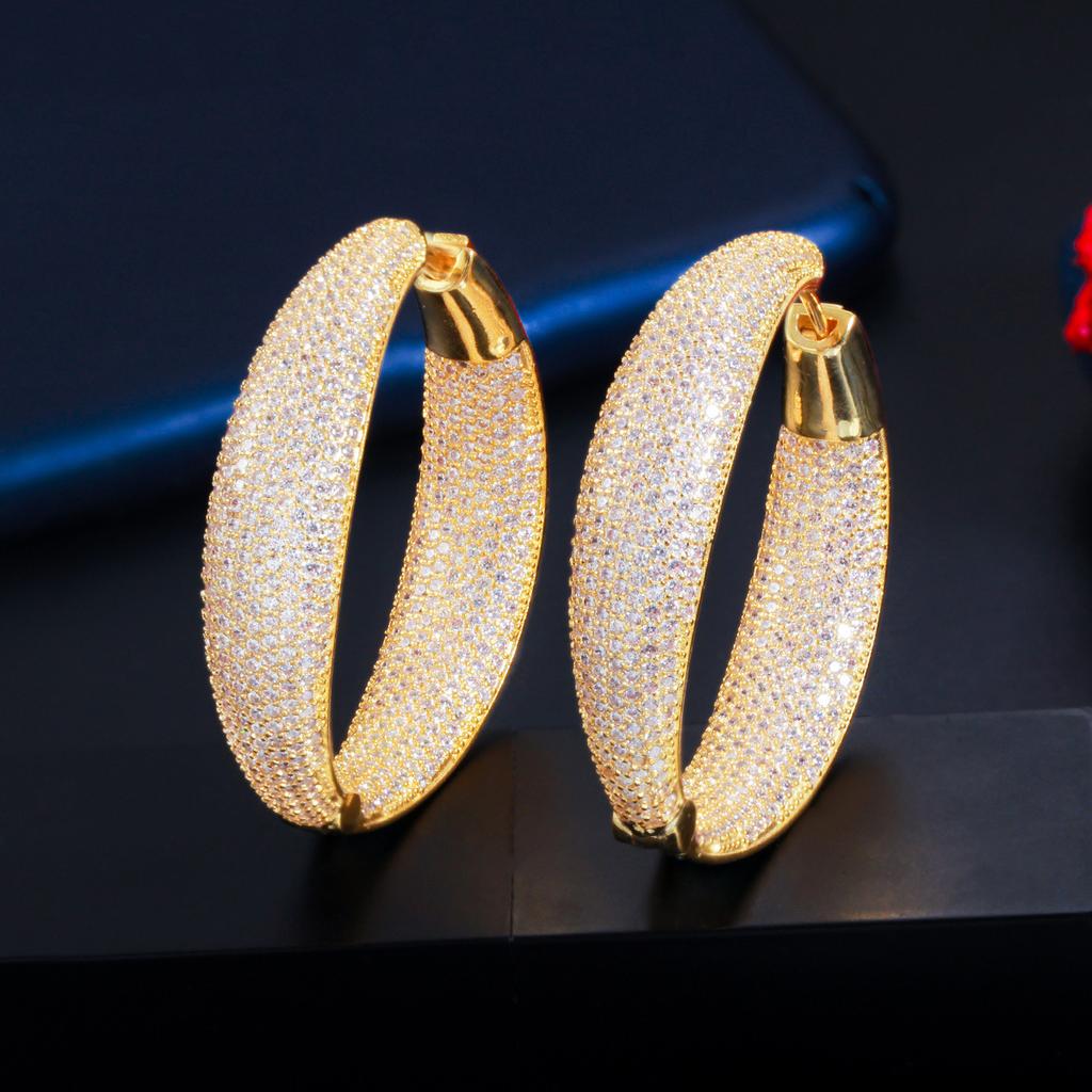 E0350 Flash Diamond Micro-Set Zircon Round Earrings Copper Gold Plated Earrings Earrings