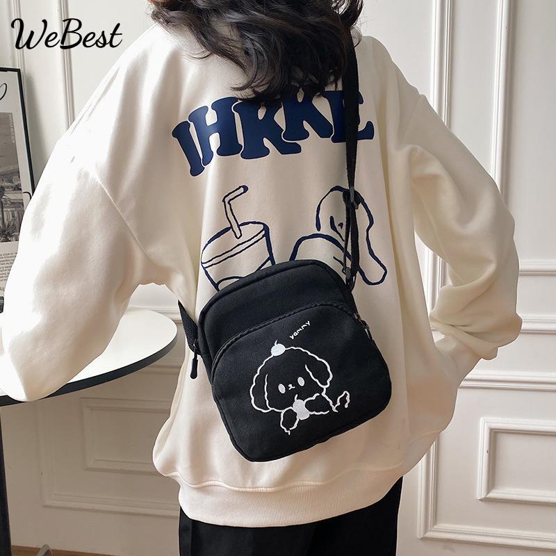 Japonský Harajuku styl kreslená plátěná taška korejská minimalistická crossbody peněženka pro studenty