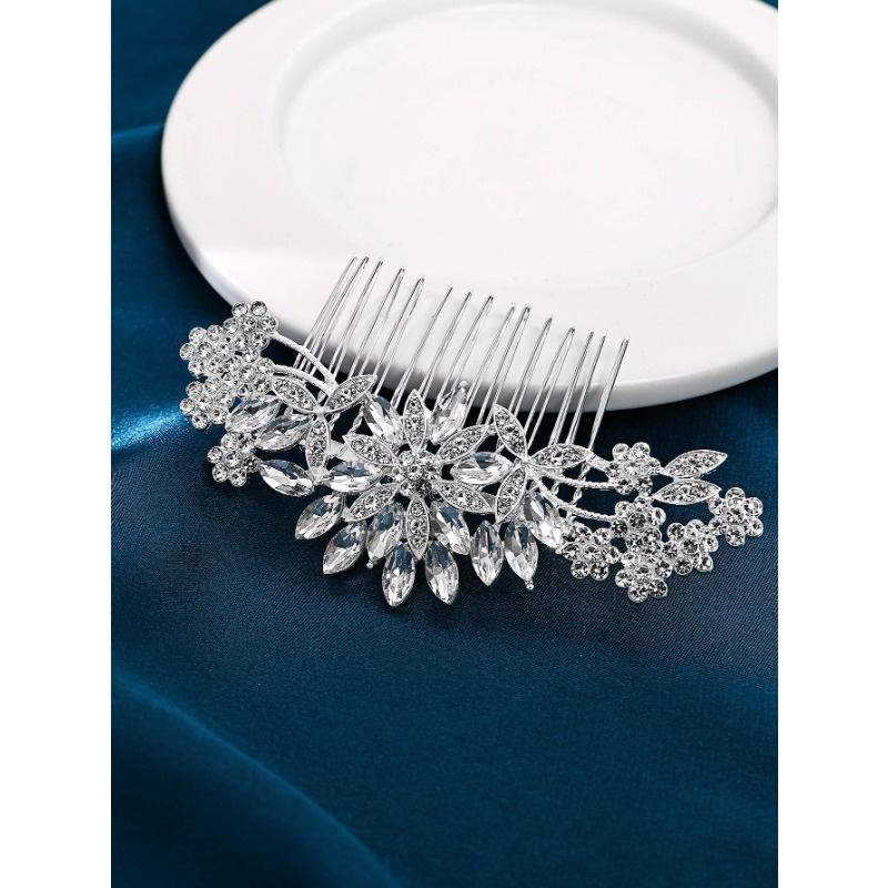 1pc Plum Flower Design Rhinestone Alloy Hair Comb for Women, Party, Wedding, Photography