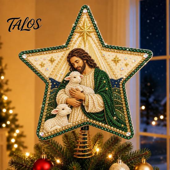 Festive Bead Embroidery Set Christian Faux Pearl Art Christmas Tree Topper Kit, DIY Faith Nativity Holiday Craft Decoration, Handmade Beaded