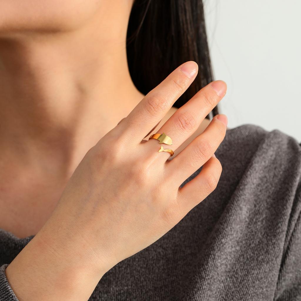 Cazador Animal Dolphin Women's Ring Stainless Steel Jewelry Adjustable Finger Rings Birthday Gift 2026 Trend Wholesale New