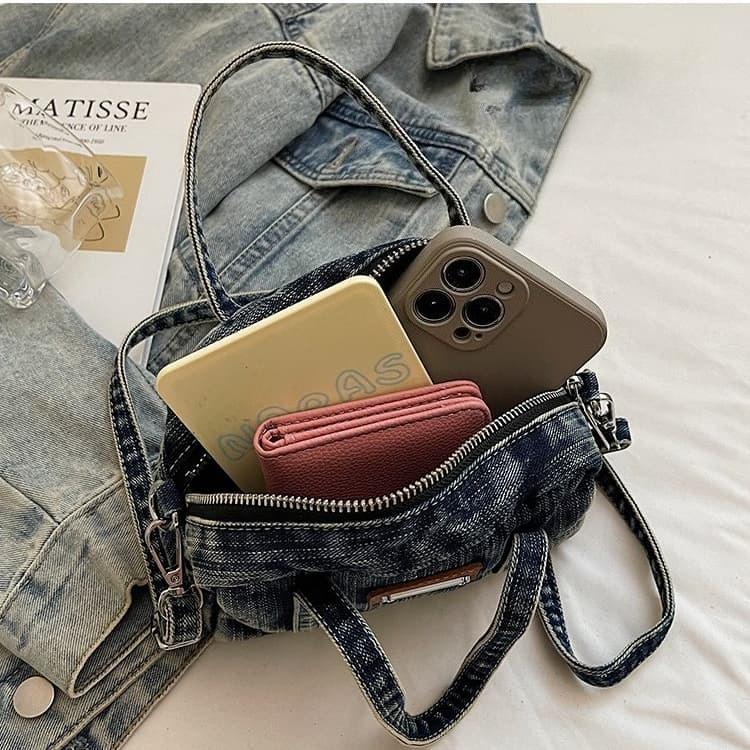 Vintage Mini Denim Boston Bag Women's Crossbody Bag