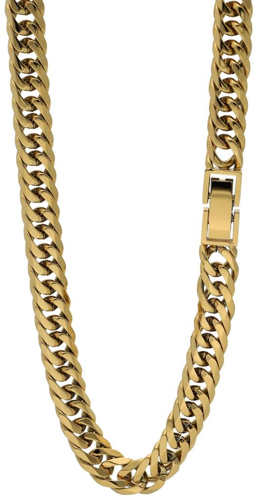 Crazy Angel Men's Surgical Stainless Steel Gold-Tone 6-Sided Double Curb Chain, 6.5mm Wide, 60cm