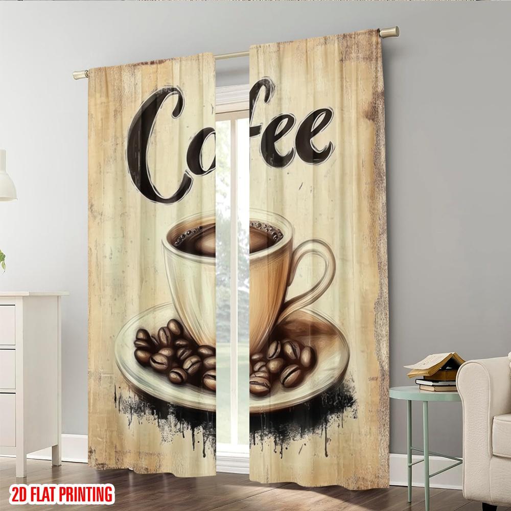 Set Of 2 Plane Printing Curtains Window Treatment Morning Brew Polyester Easy Install Without Rod Versatile All Use Curtain Made