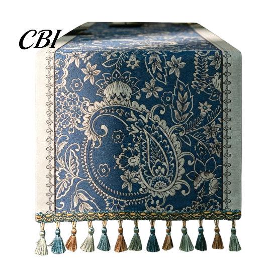 Tassel Edge Table Runner Jacquard Runner, Vintage Floral Elegant Home Decor Accessory with Tassels for Dining Party Scratch Protection
