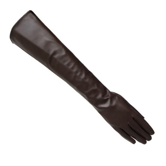 Fashion Lady Solid Color Faux Leather Full Finger Long Arm Gloves Stage Mittens