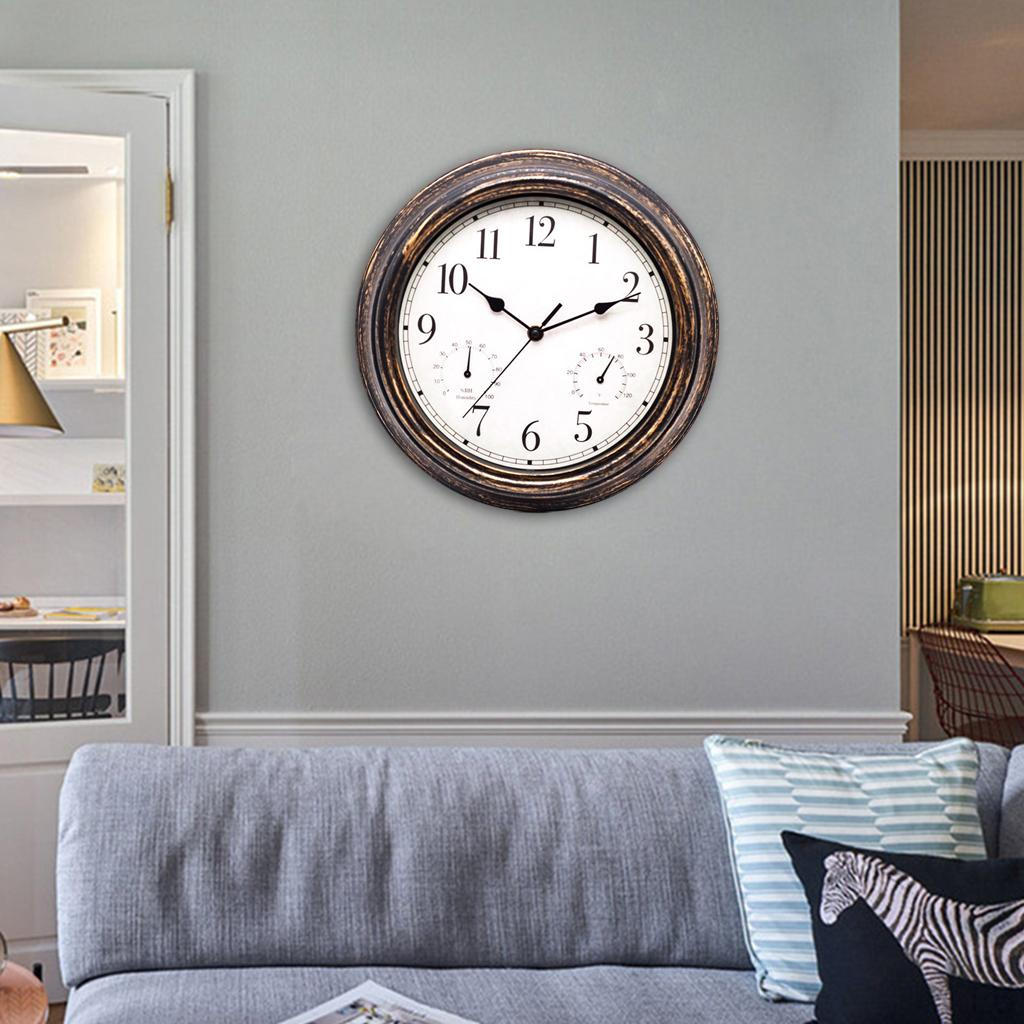 12 Inch Clock with Combined And Hygrometer, Silent No Ticking for Home, Living Room