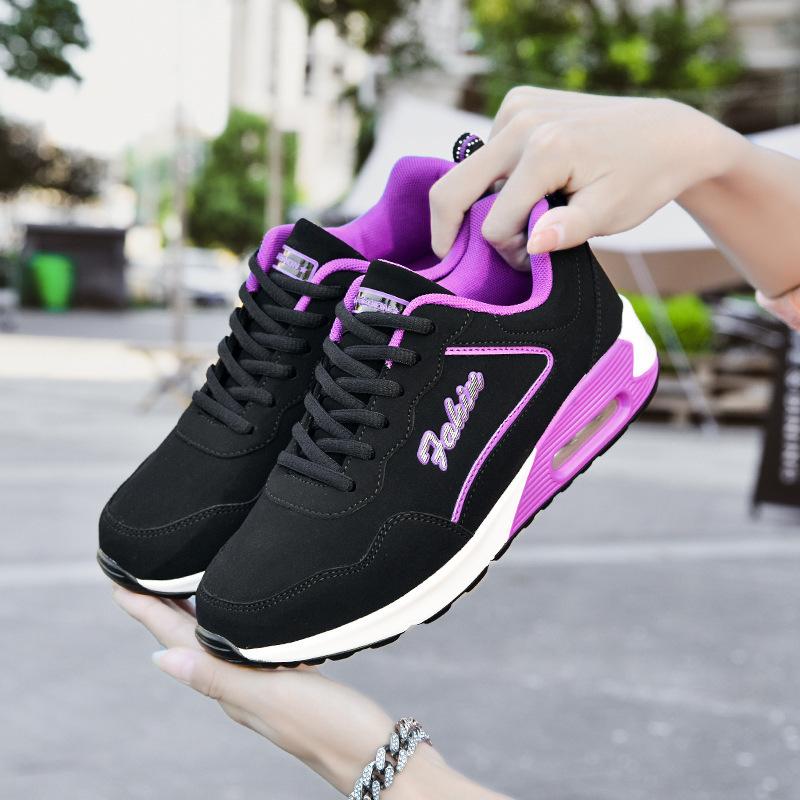 Autumn and Winter Leather Surface Large Size Air Cushion Sports Shoes Casual Shoes Female Students Running Shoes Travel Shoes