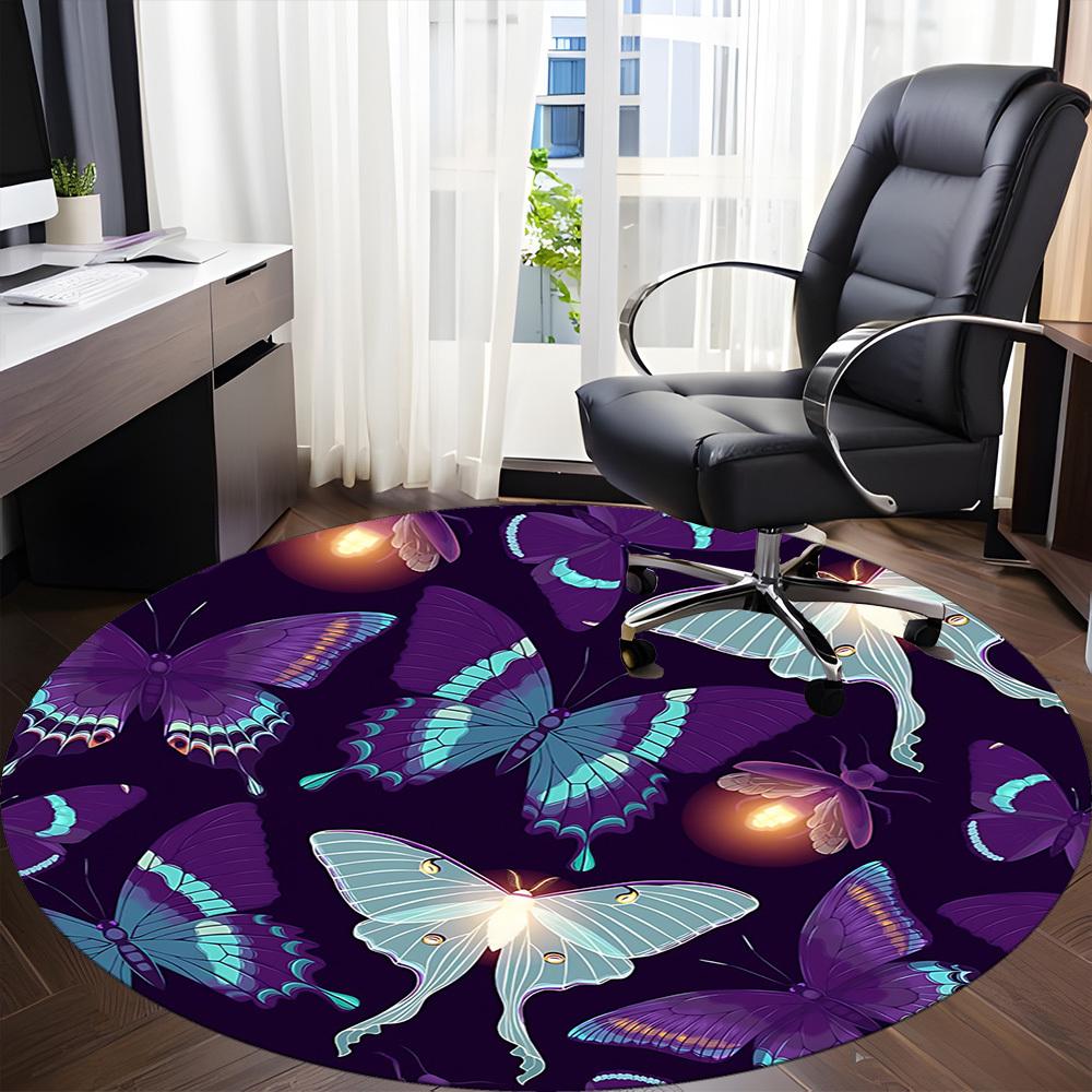 1PC Butterfly Night Light Office Round Rug, Non slip, Soft and Durable Office Rug for Interior Decoration, Perfect for Office