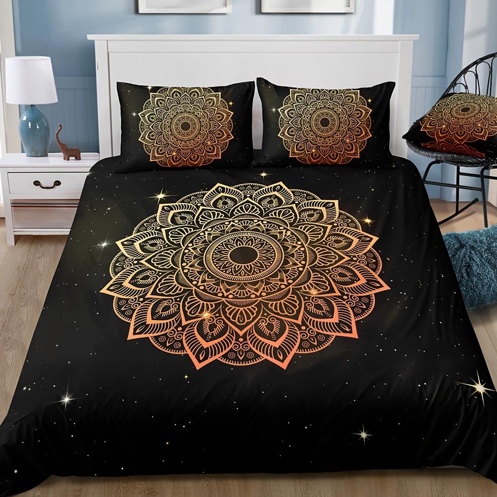 3Pcs Duvet Cover Set, Bronzing Mandala Print Bedding Set, Soft Comfortable Duvet Cover, For Bedroom, Guest Room Christmas Gifts