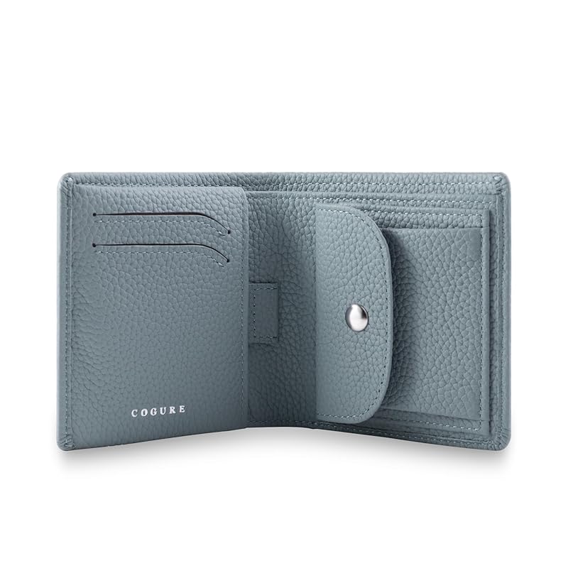 

[COGURE] Kogre wallet bi-fold mini wallet genuine leather shrink calf leather wallet coin purse card holder unisex with gift box COPM07-BlueLin blue