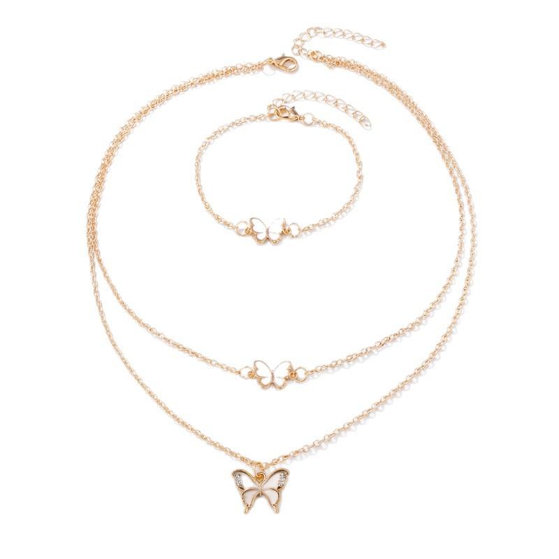Exquisite and Luxurious Butterfly Pendant Necklace and Bracelet Set, Unique High-End Oil-Drip Earrings