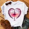 Ballet Girl Heart Print T-shirt Casual Crew Neck Short Sleeve Summer Women Clothing Fashion Sleeves T-Shirts White Student Tee