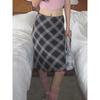 Y2k Vintage Plaid Skirt Women Summer 2024 Korean Style Casual Mesh Print High Waist Slim Midi Skirt Girl 90s Streetwear