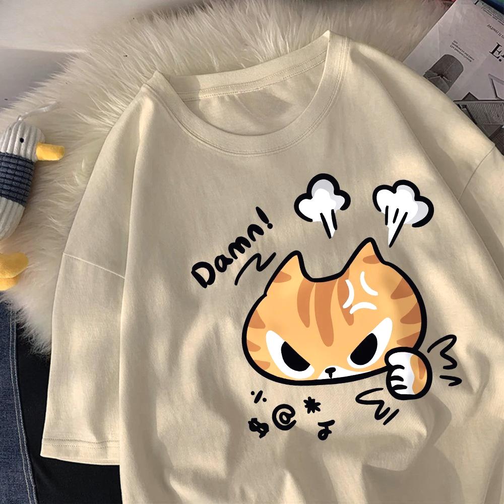 The Angry Cat Printed Round-neck and Womens Top Clothing New Fashion Summer Woman Clothing Cartoon Ladies Graphic T-Shirt