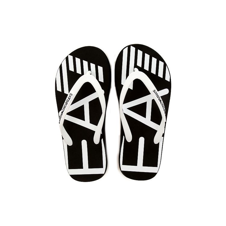 Emporio Armani Flat H-Shape Round Toe Rubber Flip Flops Unisex Footwear Black White XCQ004XK196A120