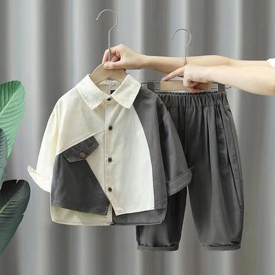 Kinder Jungen Frühling und Herbst Set Hübsche Jungen Lockerer Herbst Kinder Langarmshirt Zweiteiliges Set Mode