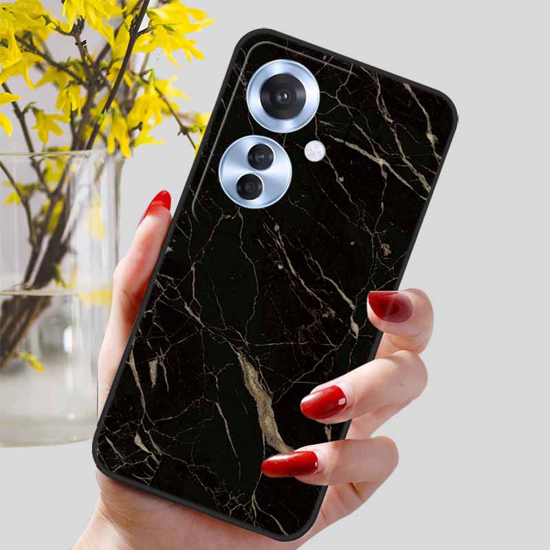 Phone Cover for OPPO Reno11 F 5G Case Black Silicone TPU Fashion Marble Print Shells for Oppo Reno 11F Protective Capa Soft Bags