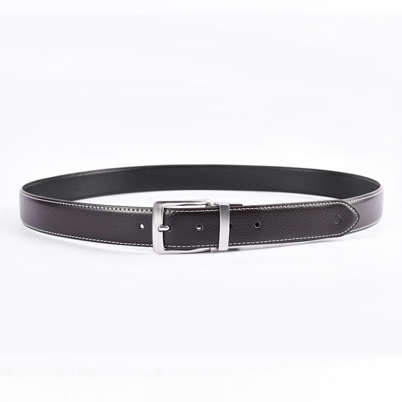 Men's Plus Size Genuine Leather Reversible Belt with Rotating Pin Buckle - Casual and Versatile.