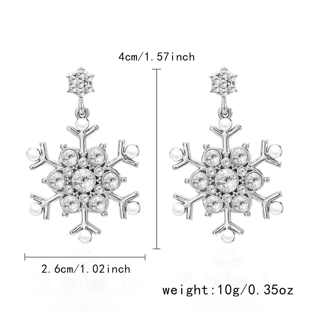 1 Pair of Fashion Christmas Earrings Creative Pearl Diamond Snowflake New Year Earrings Crystal Holiday Ear Hook Earrings Elegant Zircon Earrings
