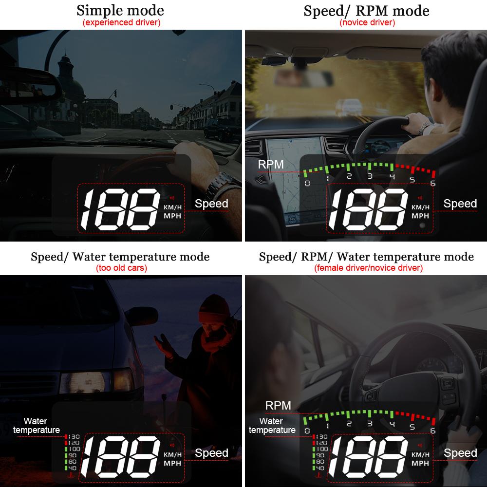 A900 Car Head Up Display Auto HUD Car Projector Display With Alarm EOBD OBD2 Speedometer Windshield Electronic Car Accessories