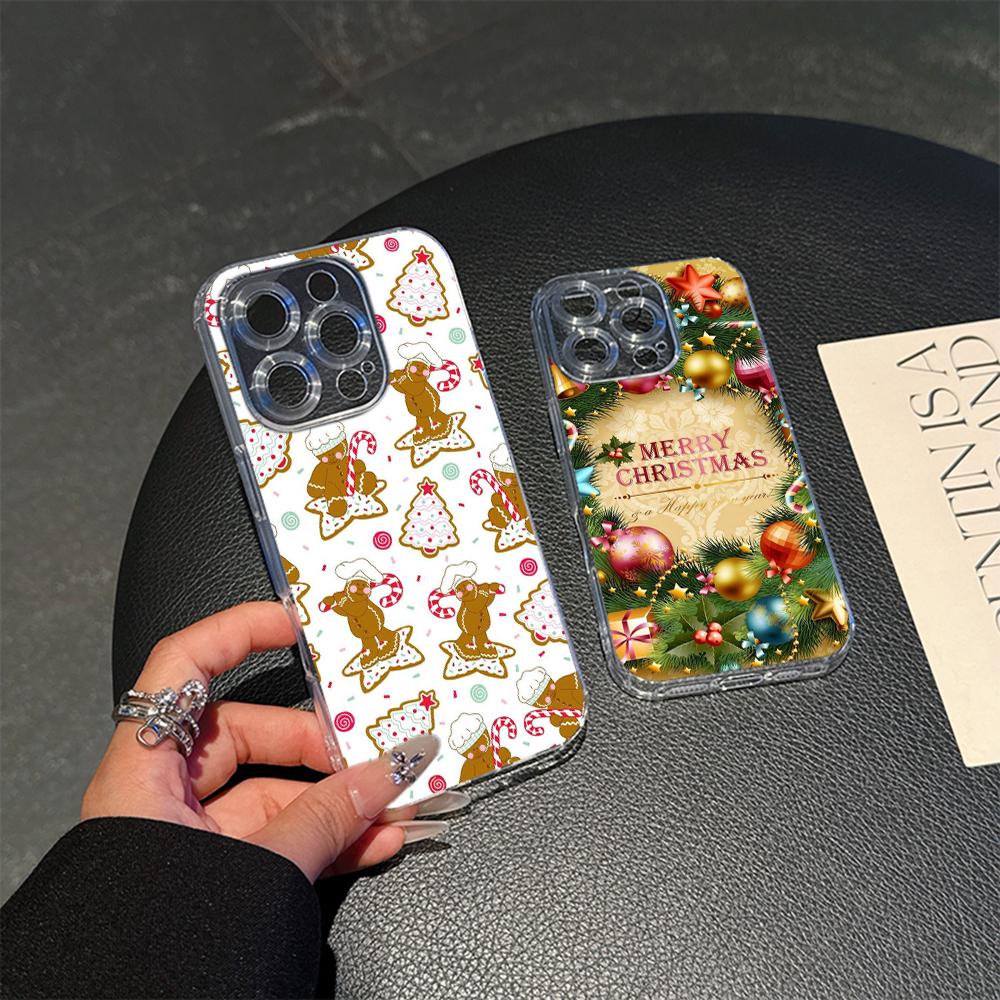 Ae106 Happy New Year art Merry Christmas Magsafe Transparent Cases for Samsung S23 S24 Ultra S21 iPhone 16 Pro Max Magnetic Wireless Charge Back Cover